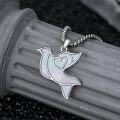 wholesale 925 Sterling Silver White Fire Opal Heart Dove Pendant Necklace for Women Girls Gift-0-3