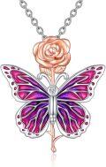 wholesale Sterling Silver Butterfly Rose Necklace - rhodium-and-rose-gold-plated-0-0
