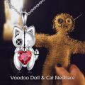 wholesale 925 Sterling Silver Gothic Cat Pendant Necklace with Red Heart Stone Witchy Jewelry for Women Men-0-5