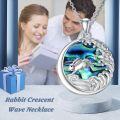 wholesale 925 Sterling Silver Round Abalone Shell Wave Bunny Pendant Necklace-0-5