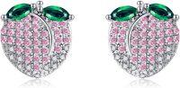 wholesale 925 Sterling Silver Heart-Shaped Pink and White Crystal Stud Earrings - Fashionable Jewelry for Women-Peach