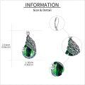 wholesale 925 Sterling Silver & Emerald Peacock Feather Dangle Earrings, Elegant Gift for Women-0-4