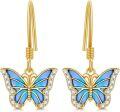 wholesale Gold 10K Blue Enamel Butterfly Drop Earrings for Women-0-0