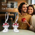 wholesale 925 Sterling Silver Cat Dangle Earrings with Enamel and Gold Accents - Cute Kitty Gifts for Women-0-3