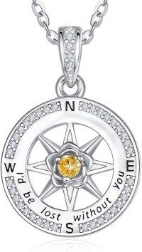 wholesale Sterling Silver Birthstone Compass Necklace for Women Gift Idea-11-Nov