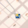 wholesale 925 Sterling Silver Blue Crystal Birth Flower Necklace with Gold Plated Flowers and Square Shape Pendant - Christmas Gift Ideas-0-3