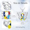 wholesale 925 Sterling Silver Multicolor Ribbon Butterfly Pendant Autism Awareness Necklace-0-3