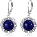 wholesale 925 Sterling Silver Round Blue Stone Drop Earrings - Boho Style Gemstone Leverback Earings Gifts for Her-0-0