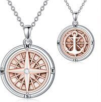 wholesale 925 Sterling Silver Anchor & Compass Pendant Necklace for Women - Nautical Travel s-B:silver and rose gold