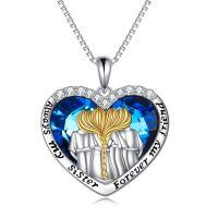 wholesale 925 Sterling Silver Blue Crystal Heart Pendant Necklace Gifts for Sisters and Daughters-4 Sisters Crystal necklace