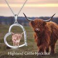 wholesale 925 Sterling Silver Love You Forever Highland Cow Heart Pendant Necklace-0-4