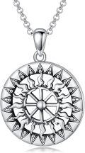 wholesale 925 Sterling Silver Compass Rose Flame Pendant Necklace for Men Women Norse-0-0