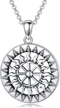 wholesale 925 Sterling Silver Compass Rose Flame Pendant Necklace for Men Women Norse-Kolovrat Slavic