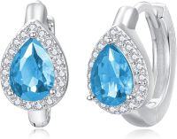 wholesale 925 Sterling Silver Birthstone Pear Teardrop Huggie Hoop Earrings for Women-December