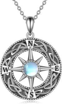 wholesale  Sterling Silver Celtic Knot Compass Necklace Graduation Friendship Talisman Travel Jewelry Gift for Women Girls -moonstone