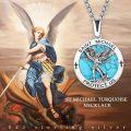 wholesale 925 Sterling Silver Turquoise Saint Michael Protect Us Medal Necklace for Men & Women-0-3