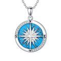 wholesale 925 Sterling Silver Compass Pendant Necklace With Turquoise Zircon Platinum Plated-0-18