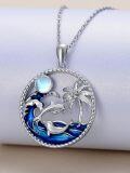 wholesale 925 Sterling Silver Dolphin Palm Tree Moonstone Pendant Necklace for Women Gifts-0-3