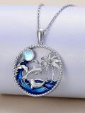 wholesale 925 Sterling Silver Dolphin Palm Tree Moonstone Pendant Necklace for Women Gifts-0-3