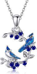 wholesale 925 Sterling Silver Blue Bird Pendant Necklace Set for Women Girls Mothers Day Gift-0-0