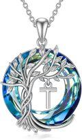 wholesale Sterling Silver Crystal Tree of Life Initial Necklace Mother s Day Gift - Rhodium Plated-0-42