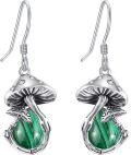 wholesale 925 Sterling Silver Green Moss Agate & Malachite Mushroom Drop Earrings-0-0