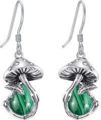 wholesale 925 Sterling Silver Green Moss Agate & Malachite Mushroom Drop Earrings-Malachite