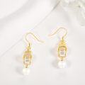 wholesale S925 Sterling Silver Gold-Plated Zircon & Simulated Pearl Crown Earrings, Hypoallergenic Elegant Dangle Jewelry for Women-0-4