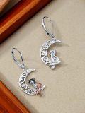 wholesale 925 Sterling Silver 925 Cute Cat Mermaid Moon Dangle Earrings - Adorable Animal Jewelry for Women-0-4