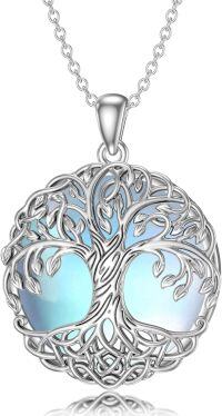 wholesale 925 Sterling Silver Blue Moonstone Tree of Life Pendant with 18+2 Chain-Tree of Life Moonstone