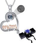 wholesale 18K White Gold Plated Silver & Moissanite 100 Languages I Love You Projection Heart Necklace for Mom-0-0