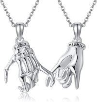 wholesale S925 Sterling Silver Matching Necklaces Pinky Promise Hand Pendant Best Friend  for Women Men-Sliver