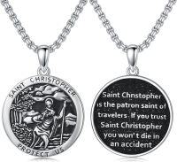 wholesale 925 Sterling Silver Saint Christopher Traveler Protection Pendant Necklace-B1.Saint Christopher(round oxidized)