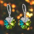 wholesale 925 Sterling Silver Butterfly Green Crystal Heart Leverback Earrings-0-2