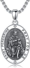 wholesale 925 Sterling Silver Oval St. Peregrine Pendant Prayer Necklace for Men & Women-0-0