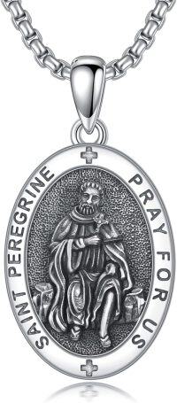 wholesale 925 Sterling Silver Oval St. Peregrine Pendant Prayer Necklace for Men & Women-J Saint Peregrine Necklace A