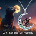 wholesale 925 Sterling Silver Crystal Abalone Shell Crescent Moon Black Cat Pendant Necklace-0-5