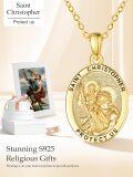 wholesale Gold-Plated 925 Sterling Silver St Christopher Medal Necklace with Protect Us Inscription and 18+2 inch Chain - Religious Gift for Women-0-5