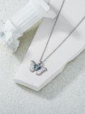 TOUPOP Sterling Silver Created Opal Butterfly Necklace Jewelry Gift-0-2