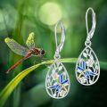 wholesale 925 Sterling Silver Dragonfly Teardrop Leverback Drop Earrings with Blue Enamel and Gold Accents - Christmas Gift Ideas for Her-0-4