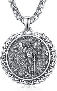 wholesale 925 Sterling Silver Saint Michael Pendant Necklace  with Angel Design for Men & Women Catholic Religious -F-St Michael-F-St Michael