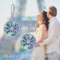 wholesale 925 Sterling Silver Round Abalone Shell Flower Drop Earrings with CZ Center Stone-0-5
