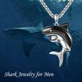wholesale 925 Sterling Silver Black Shark Pendant Necklace with Cubic Zirconia Accent-0-3