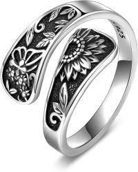 wholesale 925 Sterling Silver Sunflower & Butterfly Spoon Ring Adjustable Size 4-11-Butterfly