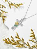 TOUPOP Sterling Silver Emerald Celtic Cross Sunflower Heart Pendant Necklace-0-3