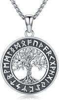 wholesale 925 Sterling Silver Gold-Plated Round Tree of Life Necklace with Rune Design Pendant for Men & Women-0-0