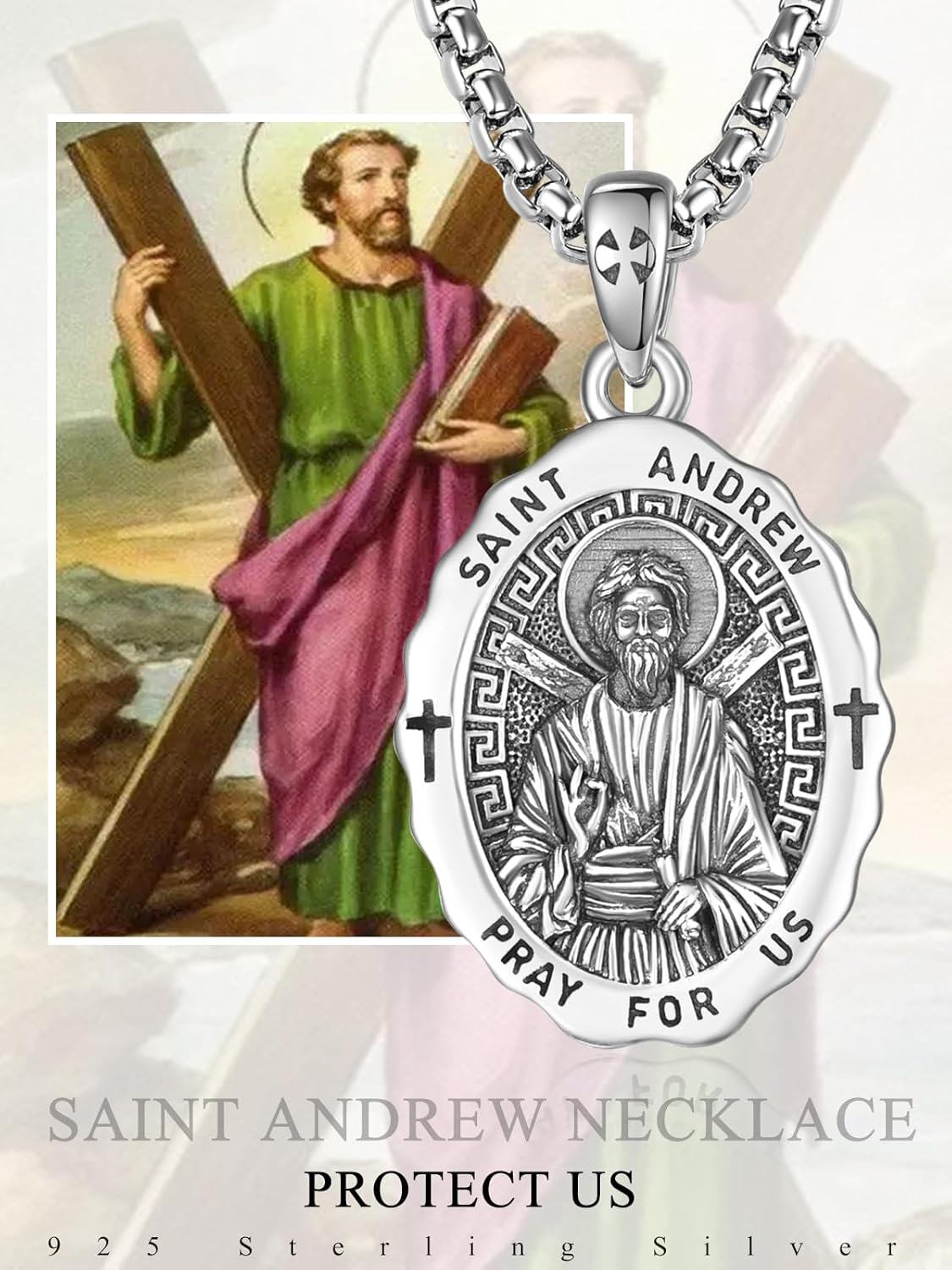 Sterling Silver Catholic Pendant Necklaces w 2 0mm Chain Patron Saint Medals Pray for Us Christian Jewelry Gifts-0-6