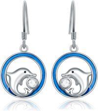 wholesale TOUPOP Dolphin Earrings For Women 925 Sterling Silver Dainty Dangle Drop Hook Earrings Ocean Animals Jewelry Gifts For Mom Wife Girlfriend Sister Friend Birthday Anniversary -undefined
