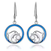 TOUPOP 925 Sterling Silver Dolphin Dangle Drop Hook Earrings Ocean Animals Jewelry-undefined