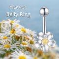 wholesale 925 Sterling Silver & Gold Plated Daisy Belly Button Ring – 9.5mm Fashionable Pretty Charm for Daily, Beach, Party – Hypoallergenic Gift-0-1